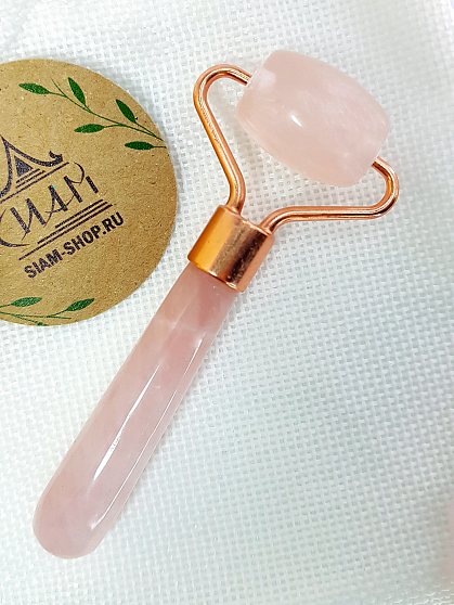 Роликовый массажер из розового кварца (натуральный камень), подарки
