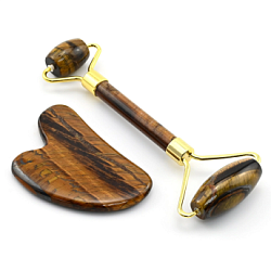 Набор Гуаша Роллер + Скребок "Сердце", тигровый глаз (натуральный камень)