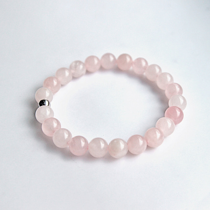 Браслет из розового кварца (диаметр бусин ~ 8 мм), украшения из натуральных камней